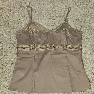 Spirit Taupe Embroidered Lace-Trim Camisole